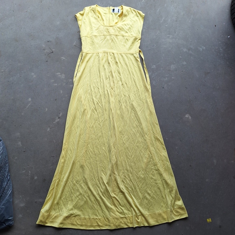 Malouf Vintage Dacron Butter Yellow Sleeveless Minimalist Maxi Dress Dainty 14